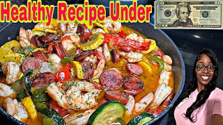 FAMILY FRIENDLY MEAL: SHRIMP , SAUSAGE & ZUCCHINI SQUASH SKILLET RECIPE FOR 5 !!