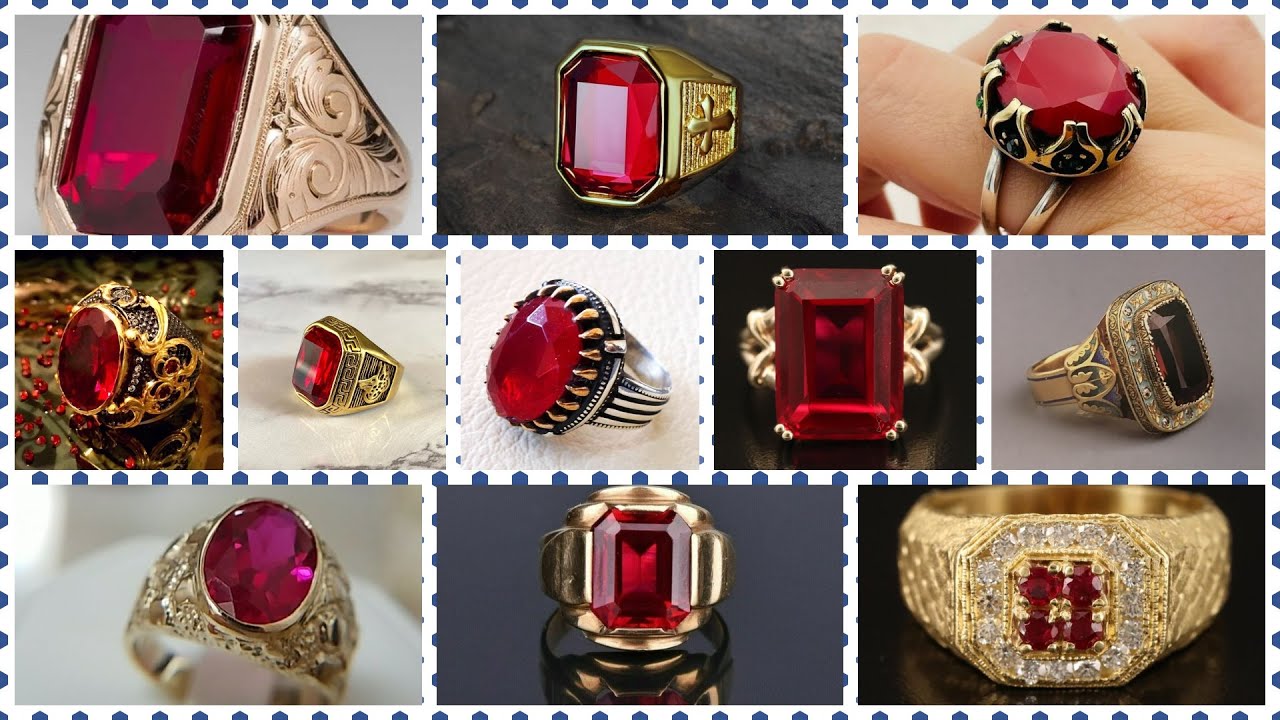 Mens Ruby Ring, Gold Signet Ring Mens Pinky Ring, Gift For Husband Red Ruby  Ring | eBay