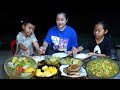 Mother and children collect vegetables around home and cooking - Cook and Eat