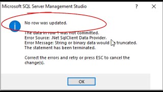 Reasons error &quot;No row was updated&quot; when entering data in SQL Server