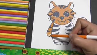 تعليم الرسم للاطفال | رسم نمر كيوت للاطفال | رسم سهل وكيوت