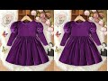 Velvet baby girl frock with puff sleeves cutting and stitching| Velvet dress cutting and stitching