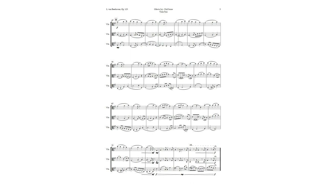 Ode to Joy by Beethoven for Viola Trio | SHEET MUSIC