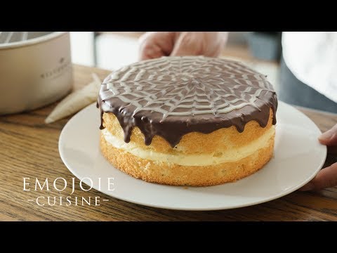 "boston-cream-pie"made-with-custard-cream-and-sponge-cake-|-カスタードクリームとスポンジで作るケーキ-「ボストンクリームパイ」