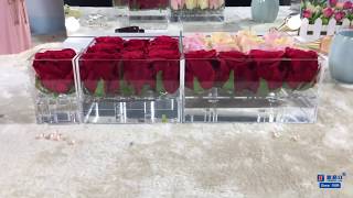 Clear Acrylic Rose Flower Box Makeup Organizer Cosmetic Tools Holder Flower Gift Box YAGELI