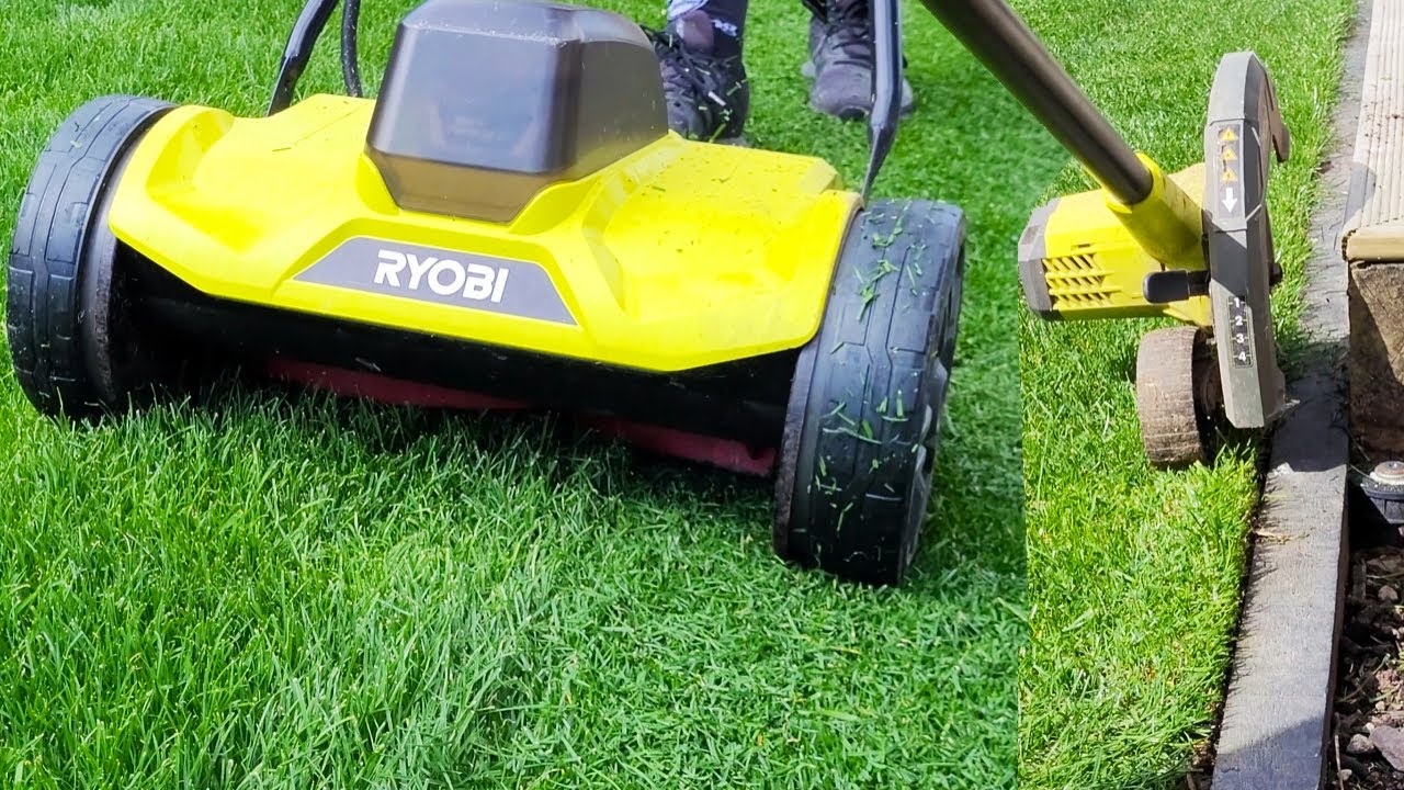 Ryobi 18v Reel Mower first mow new Ryegrass lawn! #shorts 