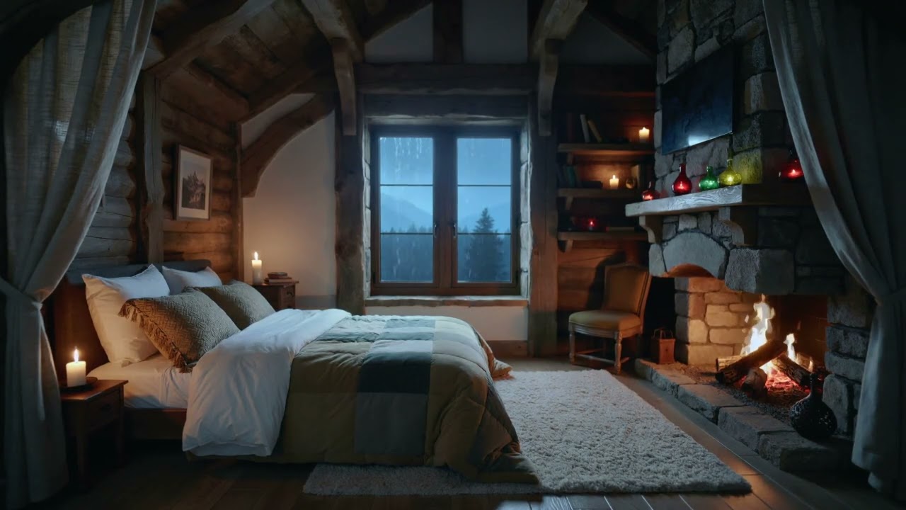 ASMR Gentle Rain and Quiet Fire for Deep Sleep | Cozy Castle Ambience 🌧️🔥💤