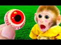 🐵Monkey baby Bi Bon works in the garden,  eats giant Eyeball Jelly candy in space | Monkey Video