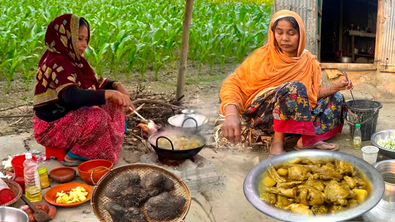 টাকিমারি চরে বৃদ্ধ দাদা ও দাদির কষ্টের জীবন,ও মজার রান্না\\ মেটে আলু দিয়ে মাংস ঝোল \village cooking