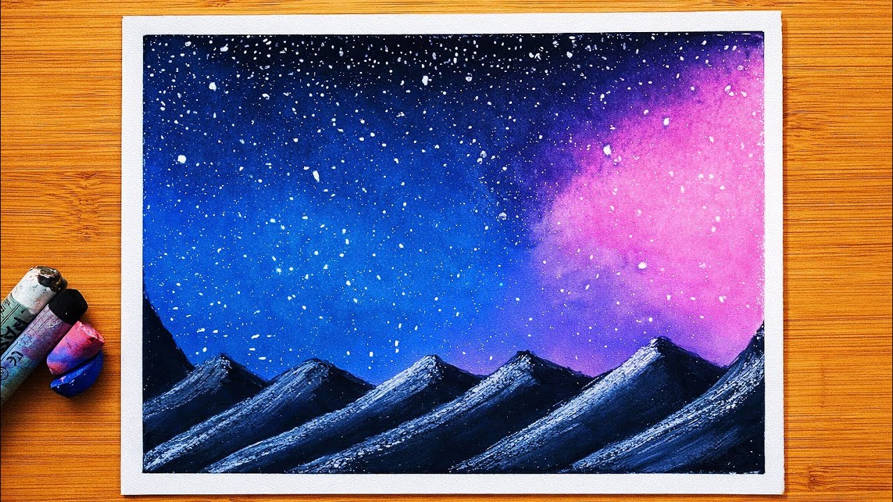 Easy Starry Night Landscape with Oil Pastels | Speed Drawing
