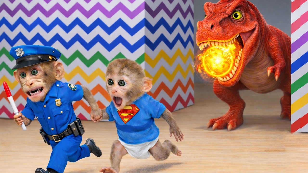 القرد بون بون مع أخيه الصغير يهرب من الحيوانات أثناء التخييم وتبدأ حكايات الديناصورات