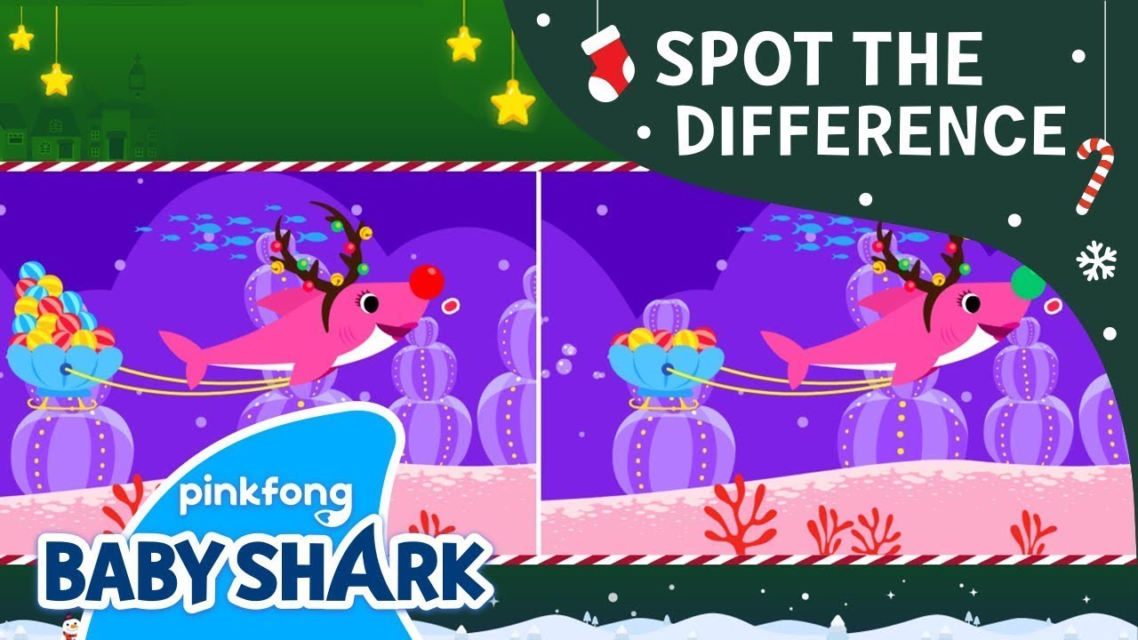 Spot the Difference | Christmas Sharks | Baby Shark Christmas | Baby Shark Remix