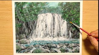 How to draw a waterfall / Acrylic paint / Simple acrylic painting