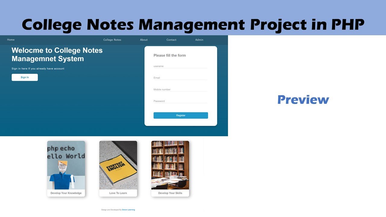 PHP project| |College Notes Management Project in PHP Preview |College Project |Clever Learning