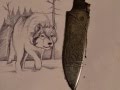 травление волка на ноже из р6м5 etching of a wolf on the knife