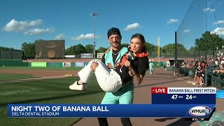 Banana Ball player demonstrates hoverboard trick