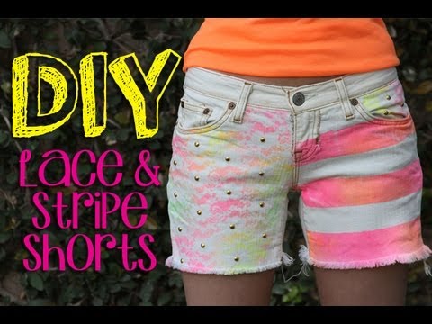 DIY Lace & Stripe Shorts || Lucykiins - YouTube