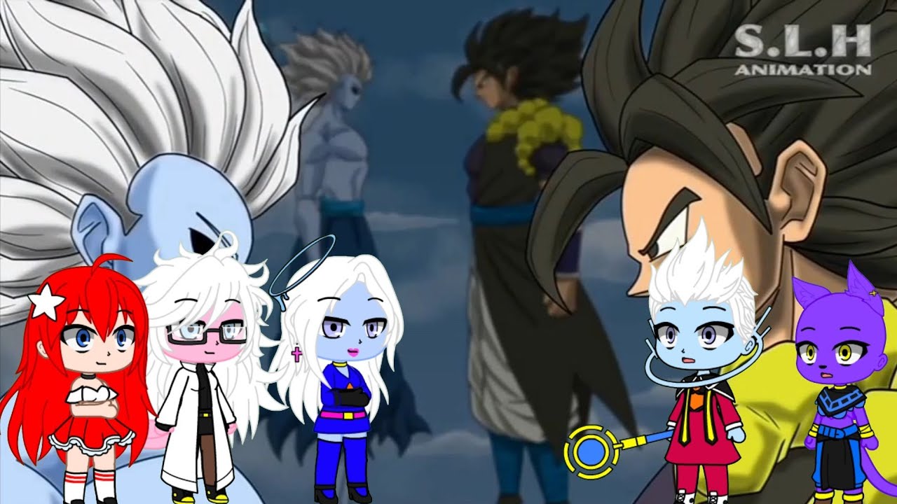 react goku,vegeta,broly e brokuta vs kuro dark angel