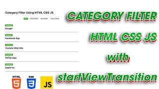 Filter Using HMTL CSS JS |  startViewTransition method Animation