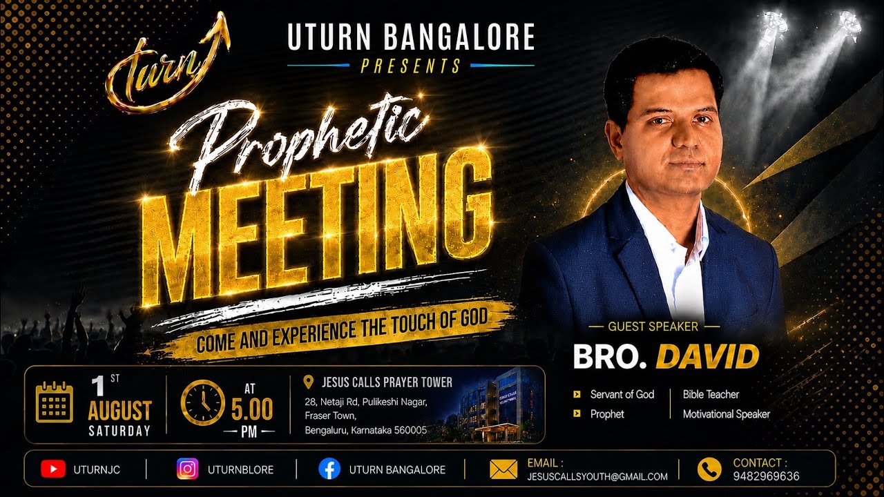 🔥 Prophetic Meeting Bangalore | Experience the Touch of God | Bro. David | UTURN BLR | Aug 2026
