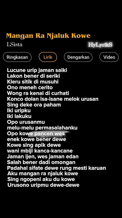 Lirik Lagu Jawa Mangan Ra Njaluk Kowe#liriklagu #shorts