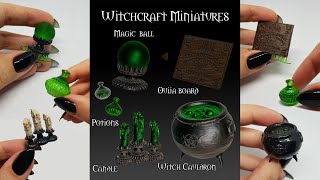 DIY ideas for miniature witch's house - ouija board, cauldron, crystal ball, magic potion bottle