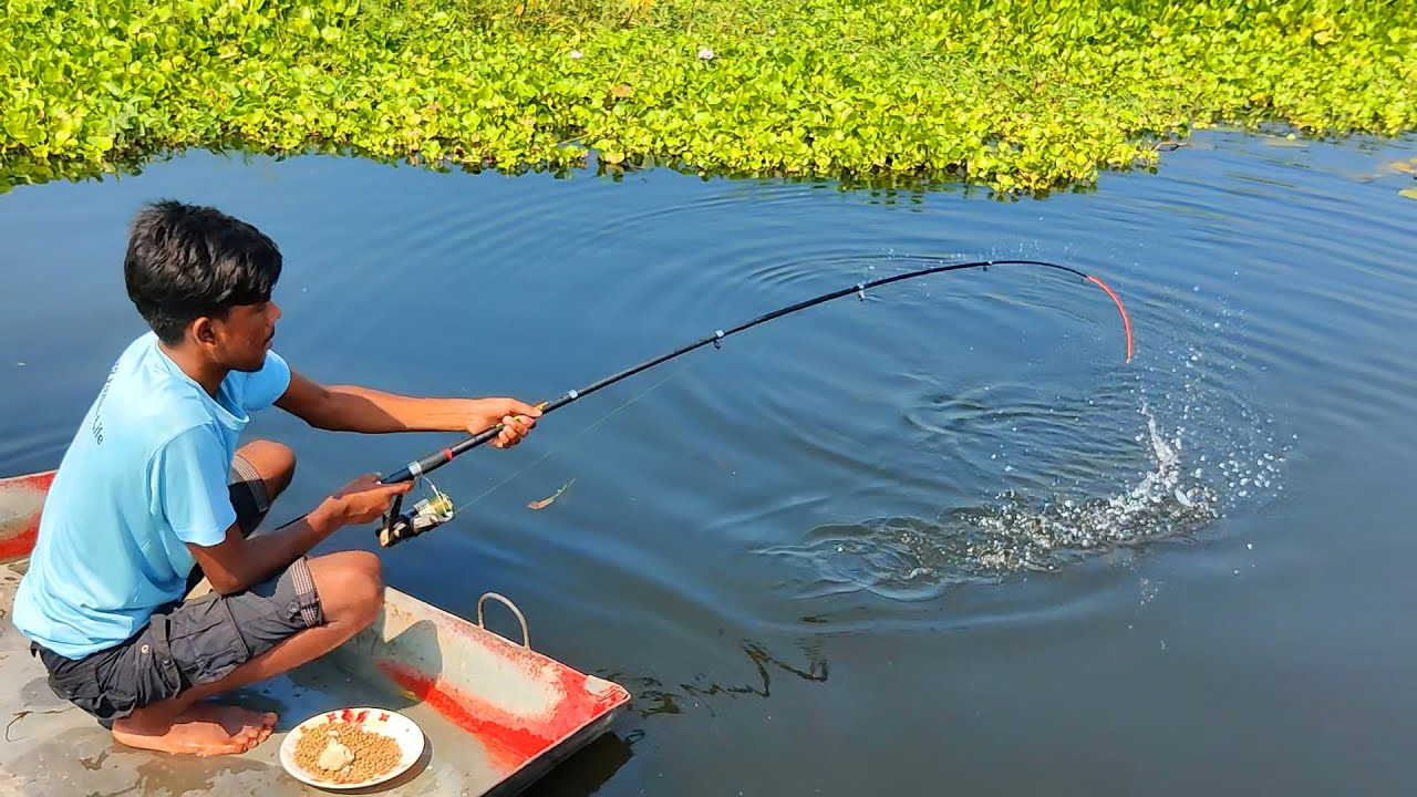 Best hook fishing video Traditional boy catching fish by hook in river YouTube