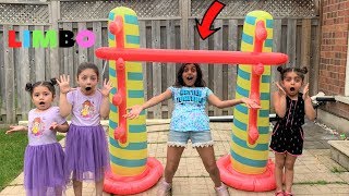 Kids Play Inflatable Limbo Challenge!! with Sally fun tube family game
