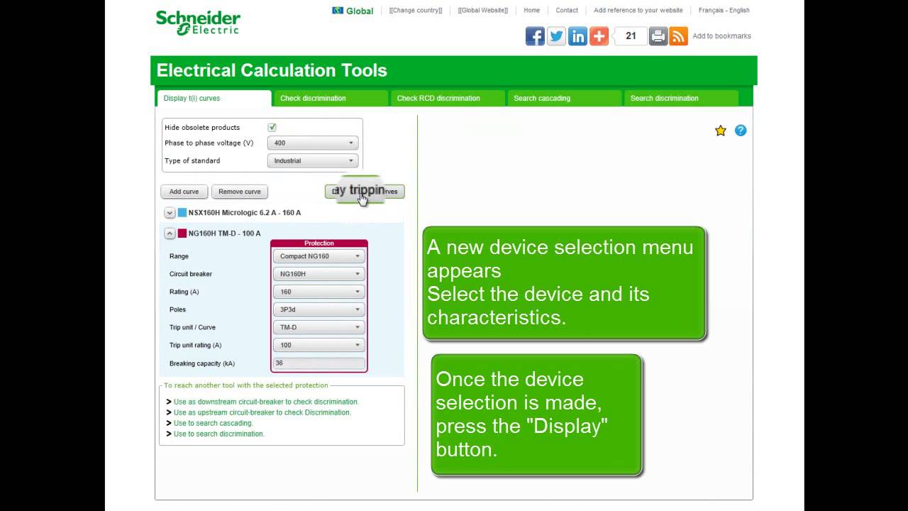 Electrical Calculation Tools  3 Display Curves 1 to 8