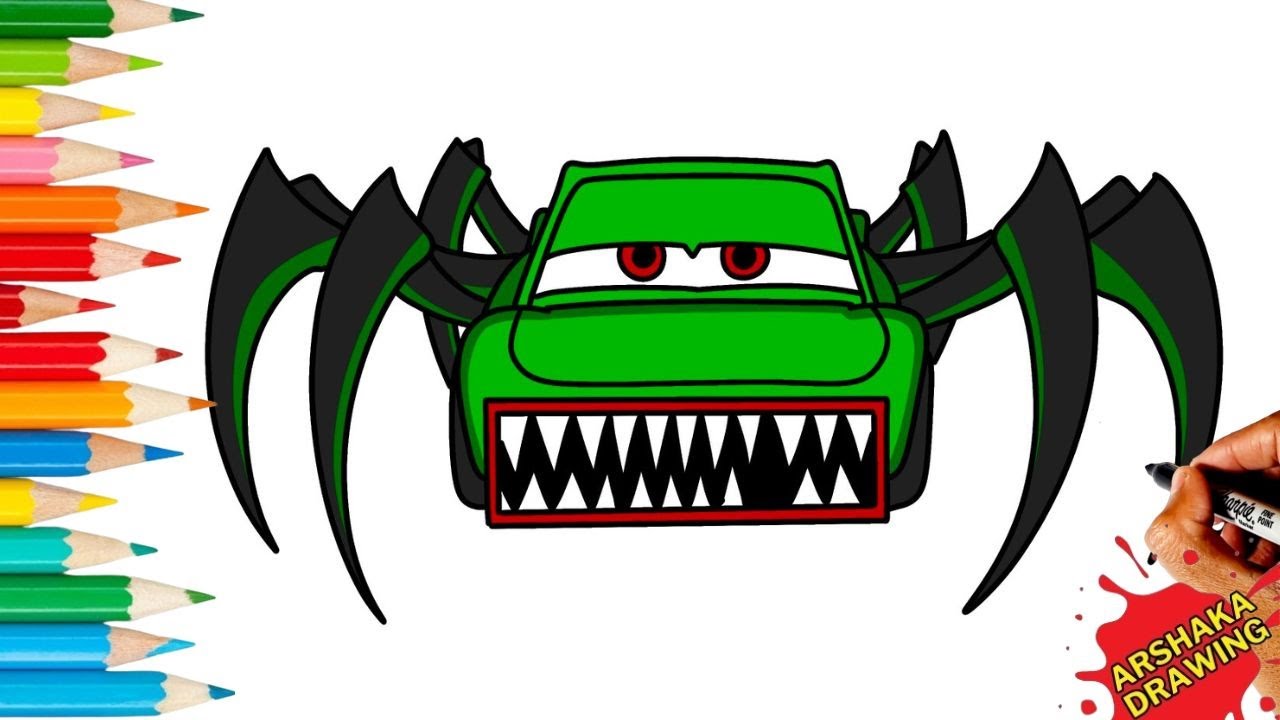 Drawing Green Lightning McQueen Cars Spider Eater Easy  