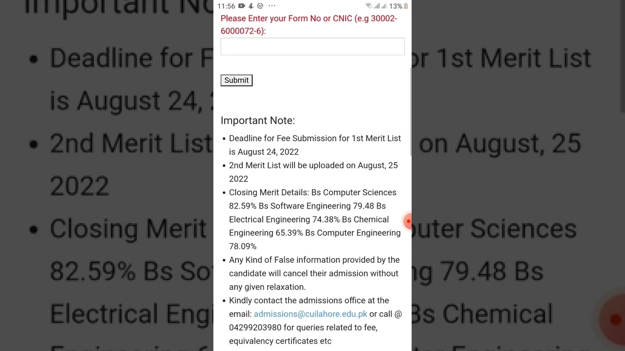 comsats university Islamabad 1st merit list 2022