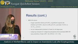 Analysis of Morbid Obesity and its Impact on Anastomotic Leak after Esophagectomy