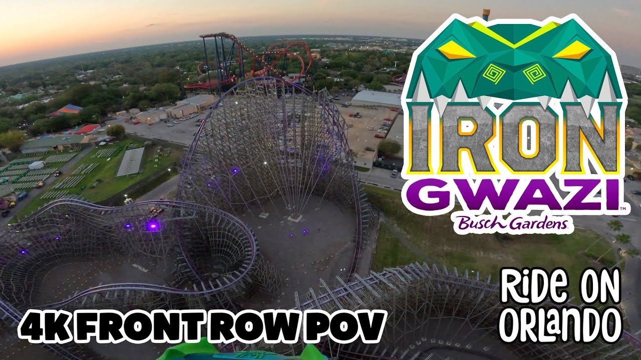 Iron Gwazi at Busch Gardens, Tampa, Florida - 4K Front Row Roller Coaster Sunset POV