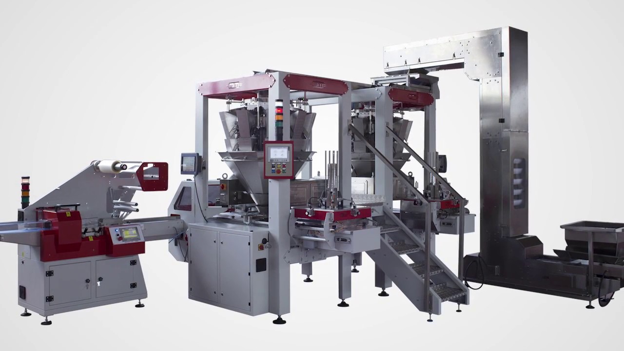 Confezionamento cioccolatini e confetti in flowpack HFFS con Pesatura e carico automatico