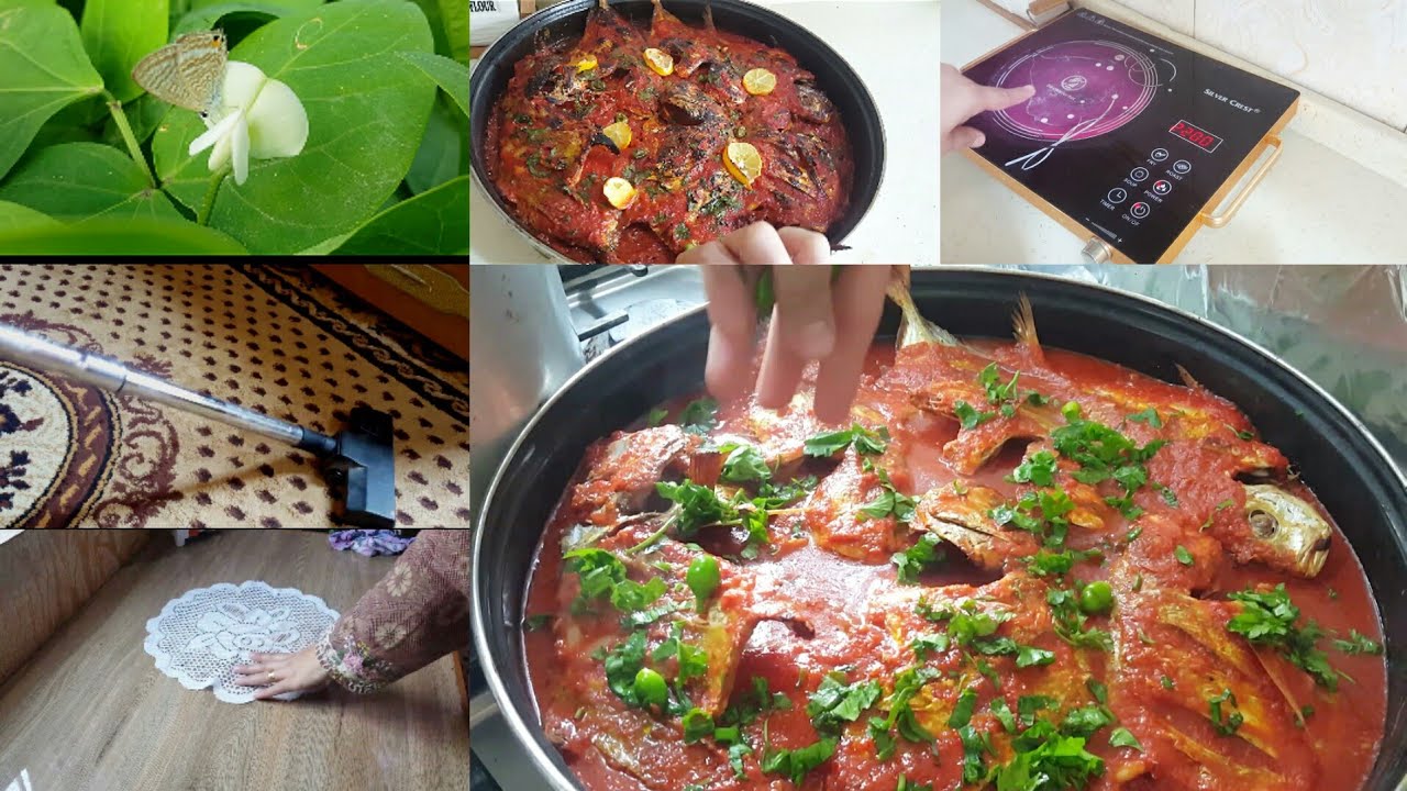 اقضوا صباحي معي/ صينيه سمك بلفرن بصلصه رهيبه😋 /فرش الزوالي. +شرح مفصل عن الطباخ الكهربائي.