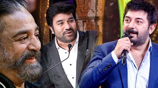 Ulaganayagan Kamal Haasan enjoyed Mirchi Shiva's counters on Aravind Swamy at South Movie Awards