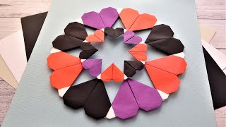 折り紙 ハートのハロウィン リース 折り方 Origami hearts halloween