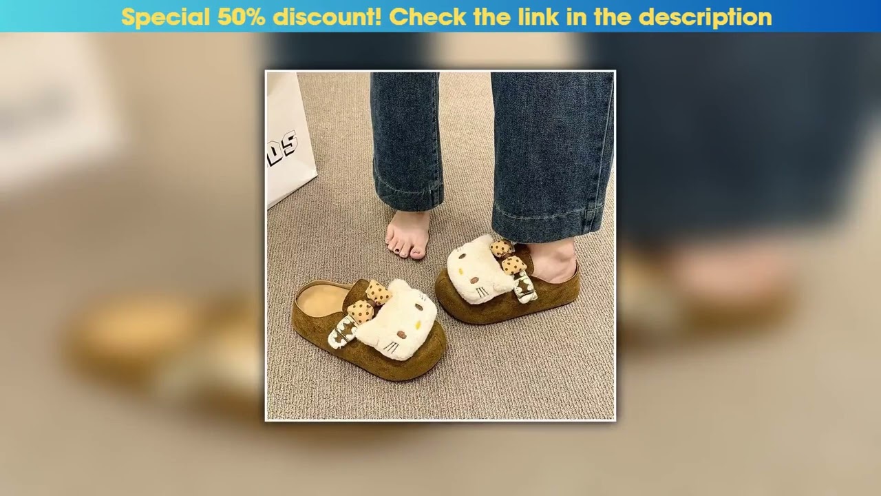 Discount New Cute Cartoon Kt Cat Casual Slippers Women Thick Soled Comfortable Home Wear Versatile•