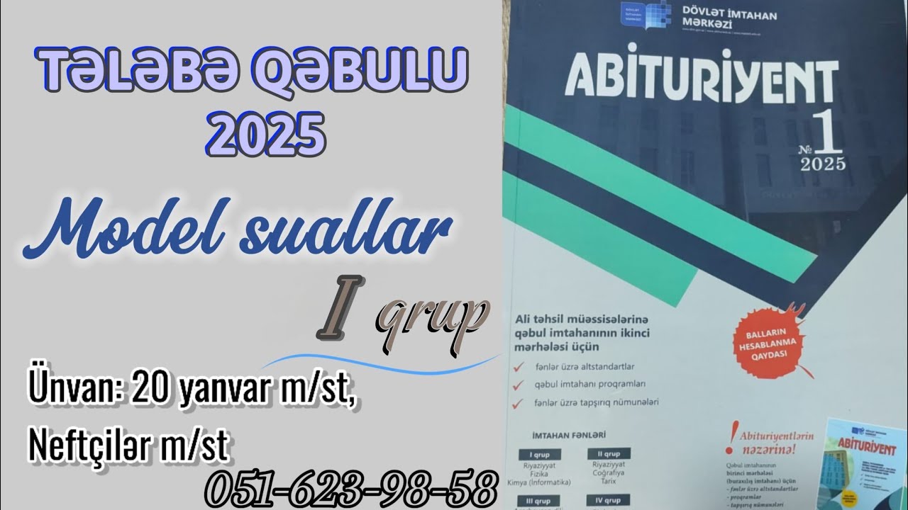 ABİTURİYENT №1 2025/ I QRUP kimya sualları/model suallar 2025