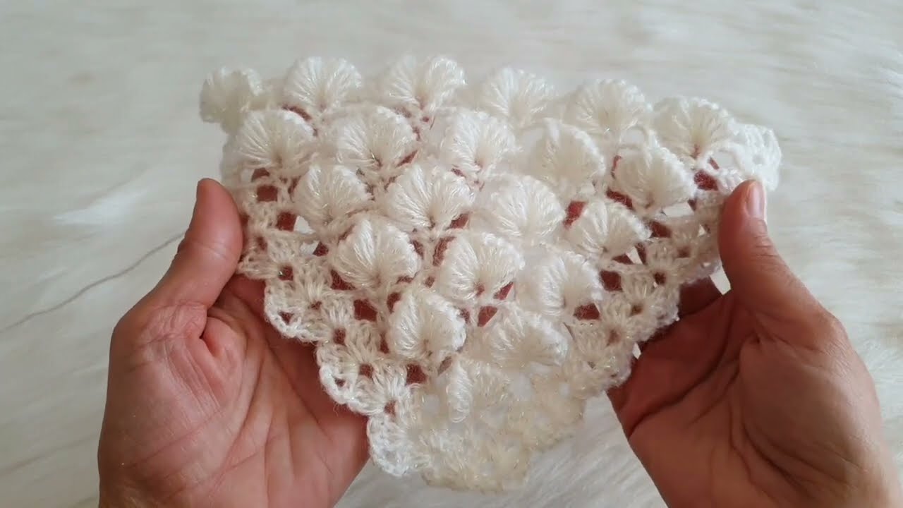 Gelin Çeyizine Yakışır üç Boyutlu Midye Şal Örgü Modeli -üçgen Şal -çeyizlik Şal