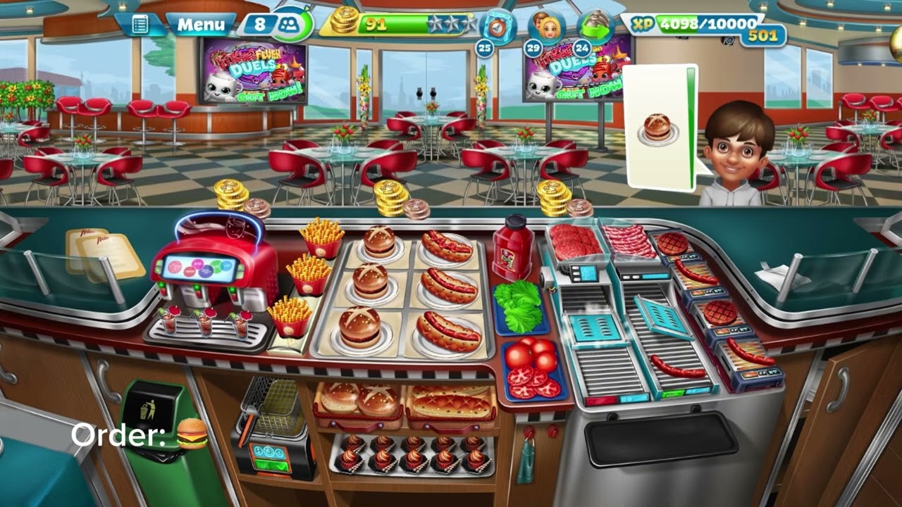 Level 2 of Fast Food Court Restaurant, Cooking Fever game (fully upgraded)