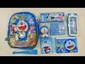 ultimate unboxing doraemon stationery collection, doraemon pencil box, pencil sharpener, school bag