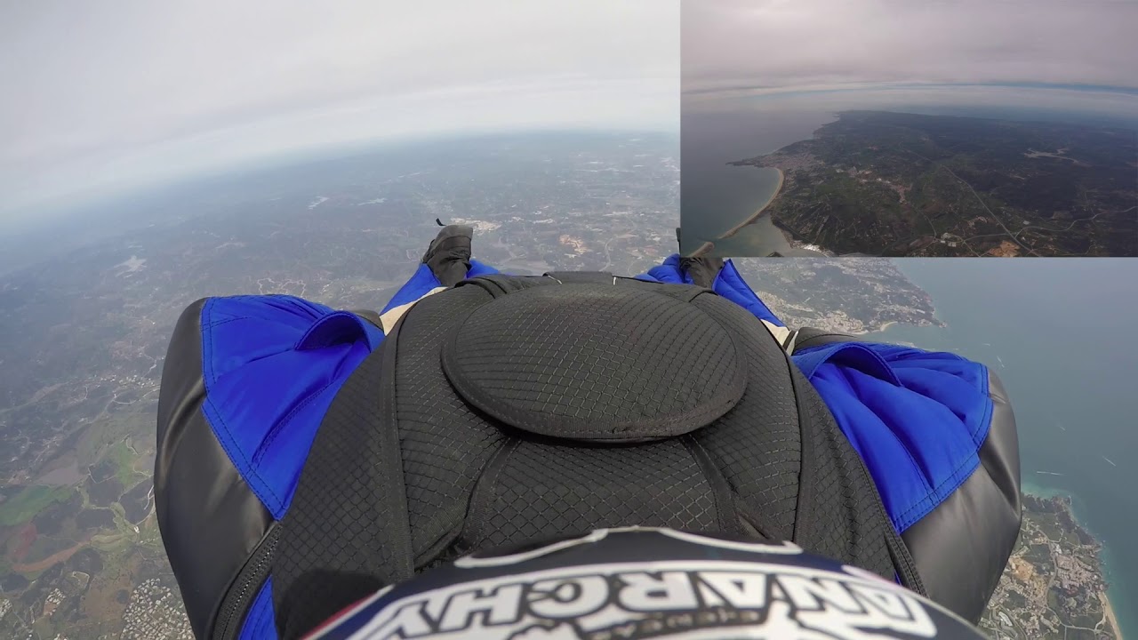 Squirrel Freak Wingsuit skydive Front and Rear camera views