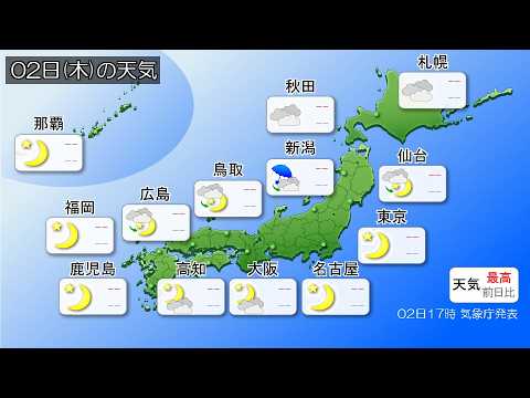 2026/04/02 全国の天気予報 夕　～あすは広く日差し届く～