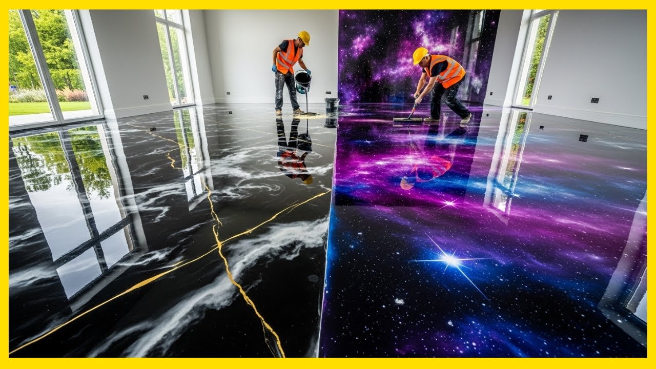 Black Marble & Galaxy Epoxy Floors of ASMR (No Music)