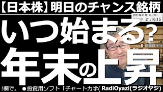 【日本株－明日のチャンス銘柄】いつ始まる？年末の上昇。日経平均は今日、売りが優勢となり陰線で引けた。6920レーザー、8035東京エレクなど強い銘柄がある一方、上値が重い銘柄も多い。今後の投資戦略は？