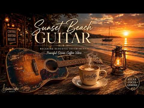 Relaxing Guitar Instrumental | Sunset Beach Coffee Ambience for Study, Sleep and Relax