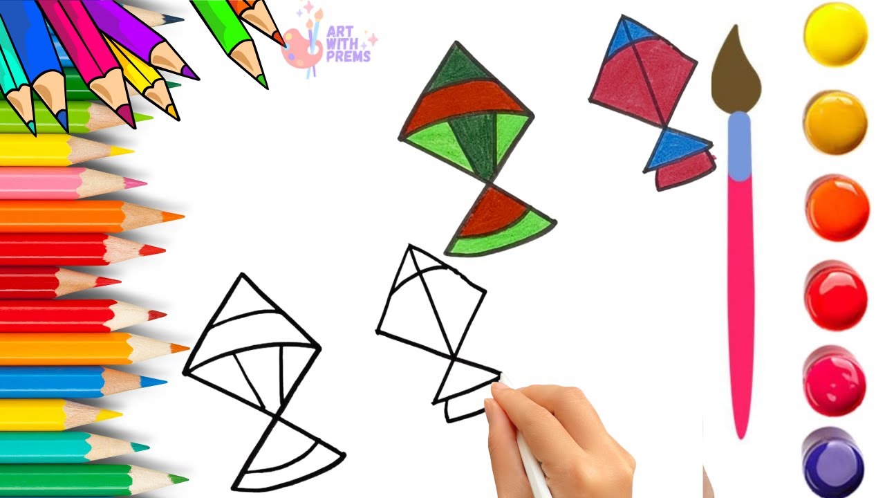 How To Draw cute Kite Drawing, Painting & Coloring For Kids and Toddlers_ Child Art 🐋🌈🎨