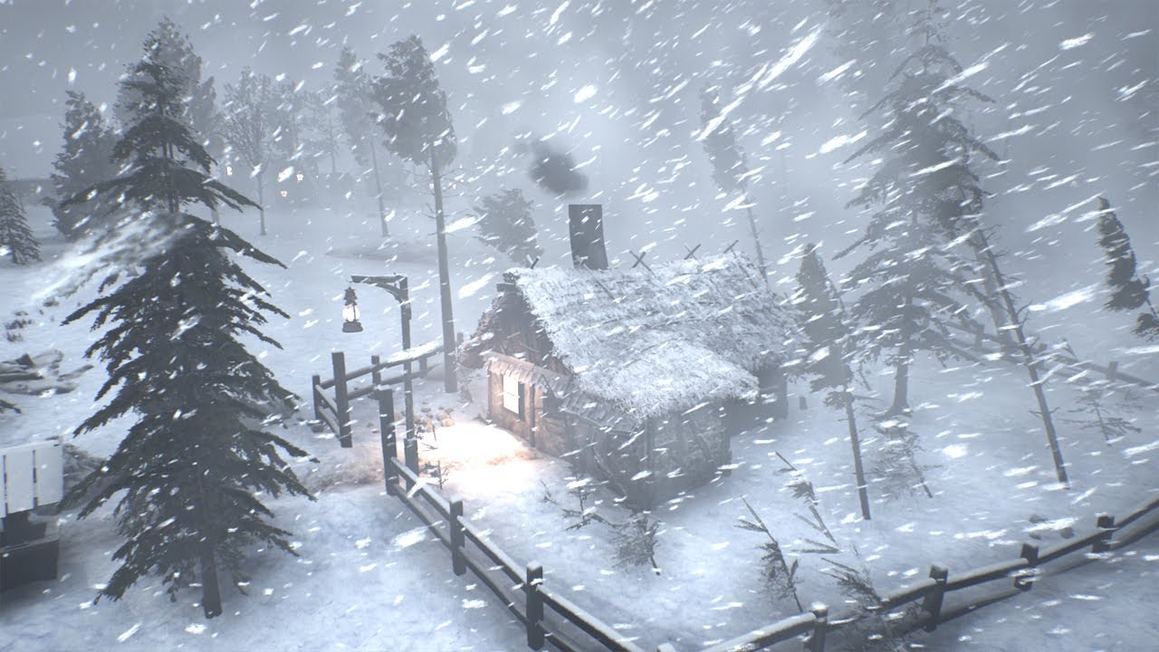 Warm Cabin Night: Howling Winds & Soft Snow for Serene Sleep