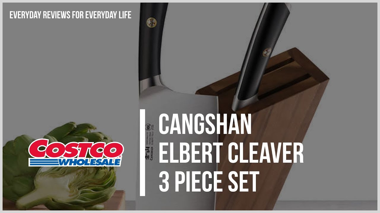 Cangshan Elbert Series German Steel Forged Cleaver Knife Block Sets, Acacia (3-Piece, White)